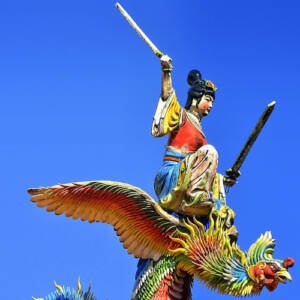 Guerrier chinois montant un phoenix
